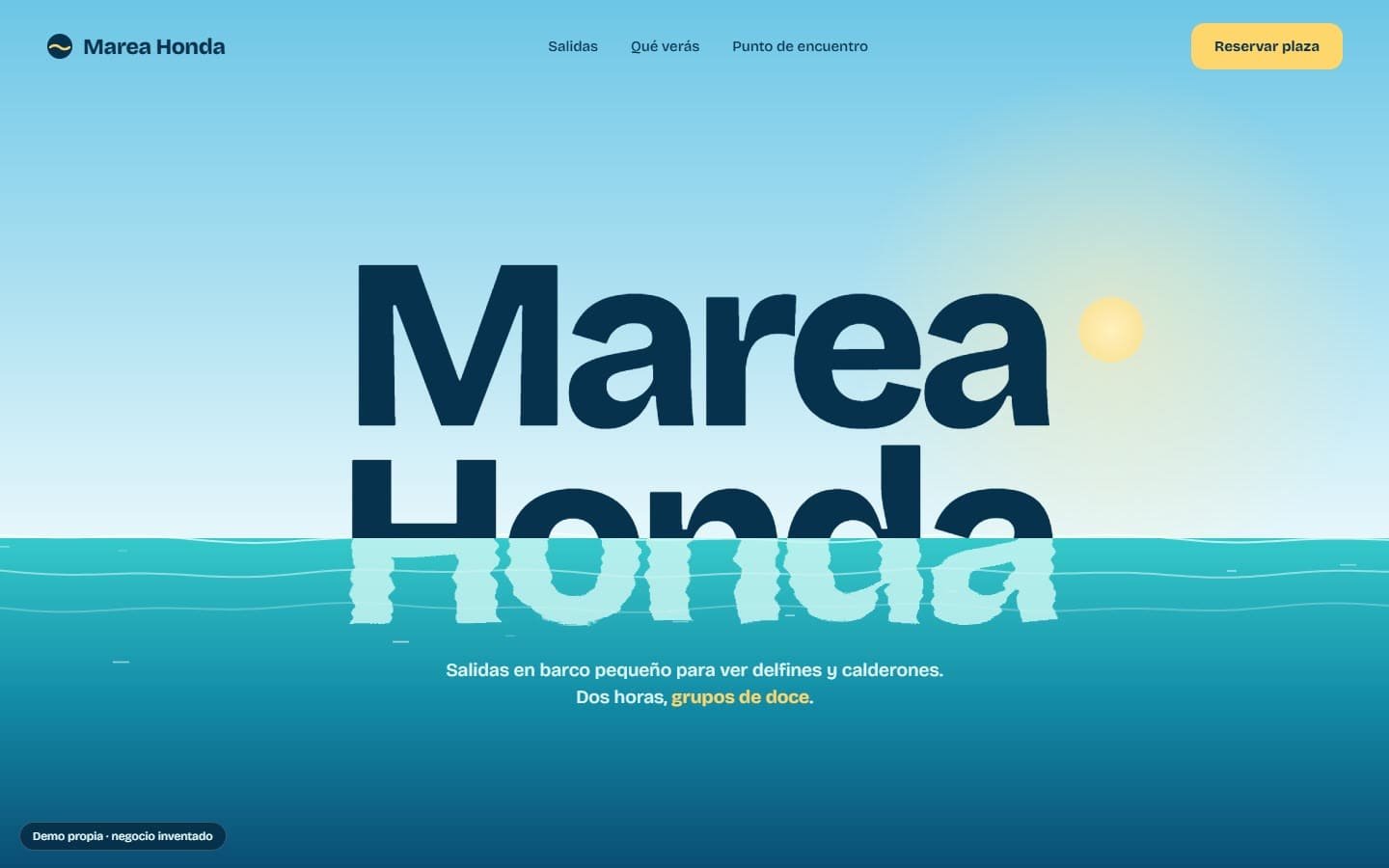 Portada de la web de Marea Honda, unas salidas en barco inventadas.