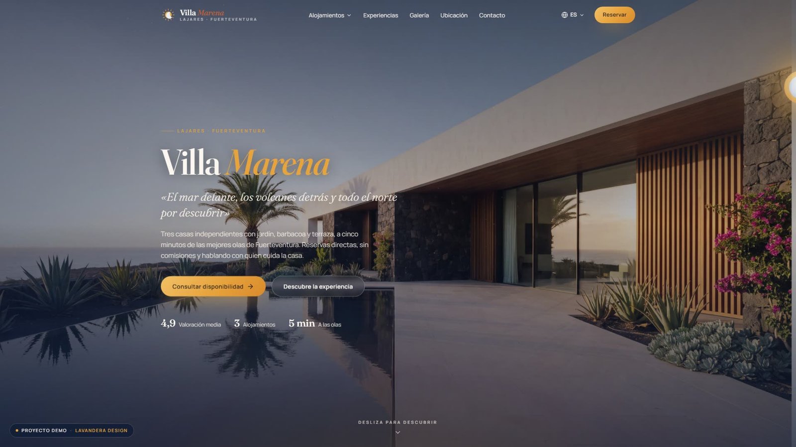 Portada de la web de Villa Marena, una villa de alquiler inventada en Fuerteventura.
